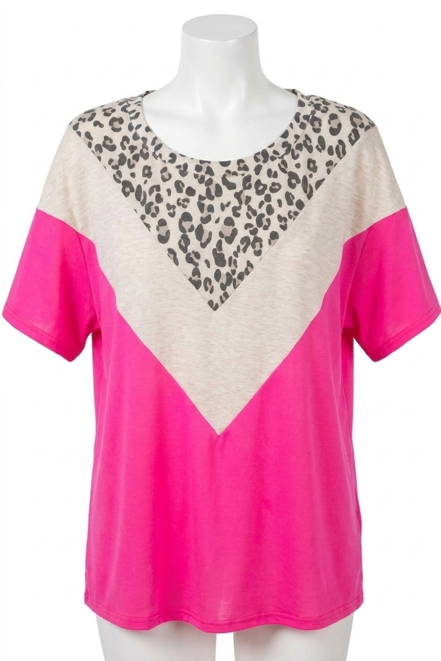NEW BIBI leopard & color block top in neon pink